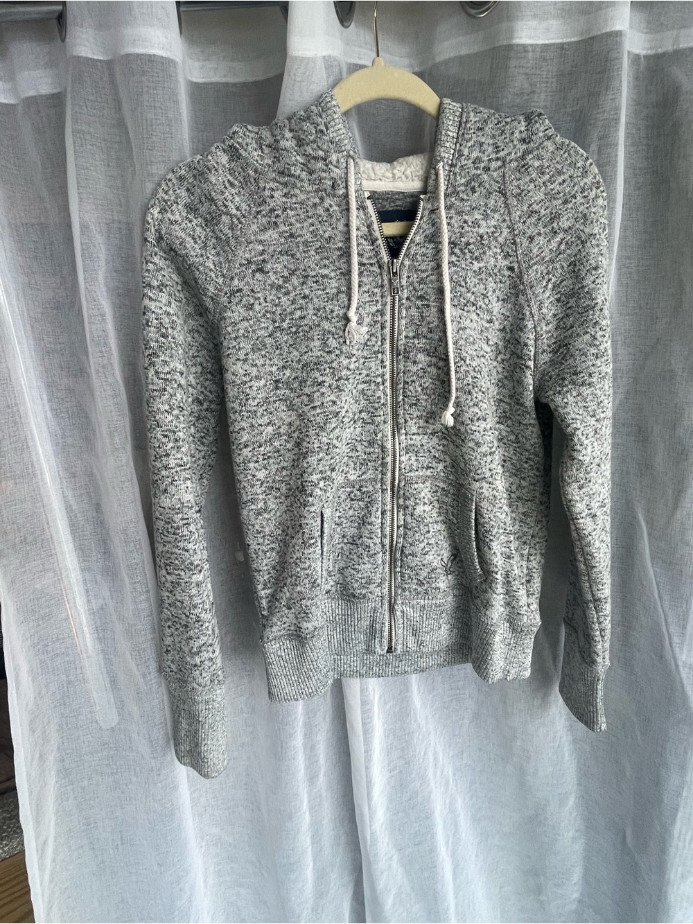 American Eagle Women's L Marled Gray Sherpa Lined Hood Zip Up Hoodie
